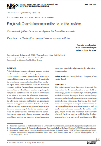 Funções da Controladoria: uma análise no cenário brasileiro