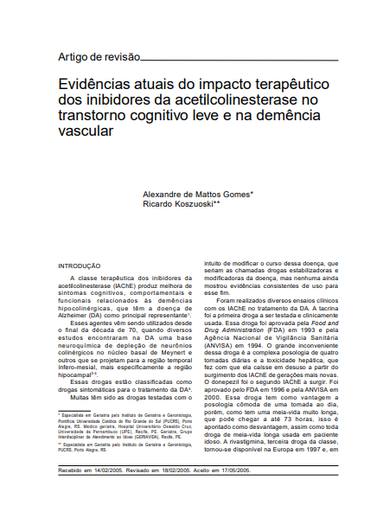 Evidências atuais do impacto terapêutico dos inibidores da acetilcolinesterase no transtorno cognitivo leve e na demência vascular