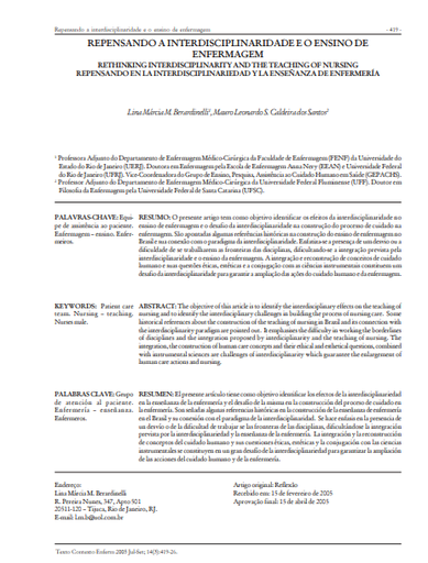 Repensando a interdisciplinaridade e o ensino de enfermagem