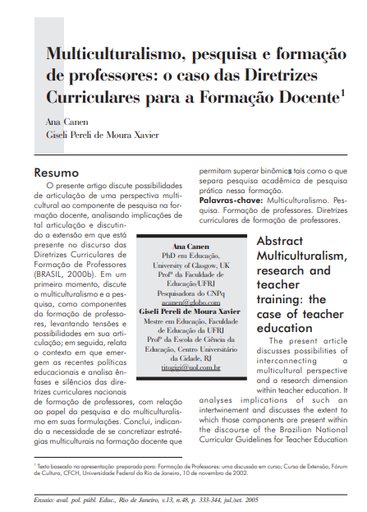 Multiculturalismo, pesquisa e formação de professores: o caso das Diretrizes Curriculares para a Formação Docente