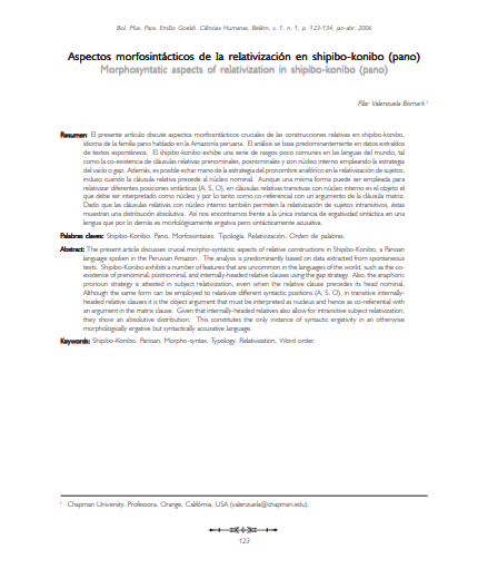 Aspectos morfosintácticos de la relativización en shipibo-konibo (pano)