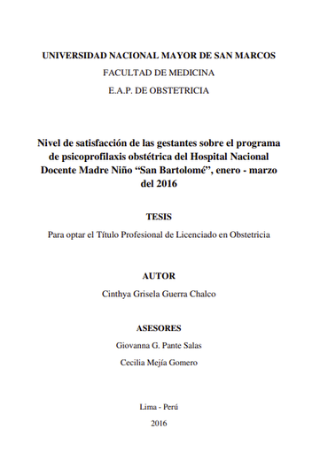 Nivel de satisfacción de las gestantes sobre el programa de psicoprofilaxis obstétrica