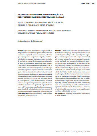PROTEGER A VIDA OU DEIXAR MORRER? ATUAÇÃO DOS ASSISTENTES SOCIAIS NA SAÚDE PÚBLICA COM A ‘RALÉ’