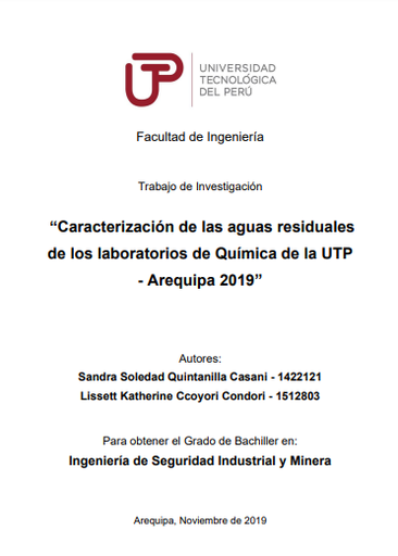 Caracterización de las aguas residuales de los laboratorios de Química de la UTP - Arequipa 2019