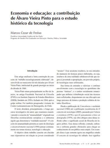 Economia e educação: a contribuição de Álvaro Vieira Pinto para o estudo histórico da tecnologia