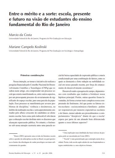 Entre o mérito e a sorte: escola, presente e futuro na visão de estudantes do ensino fundamental do Rio de Janeiro