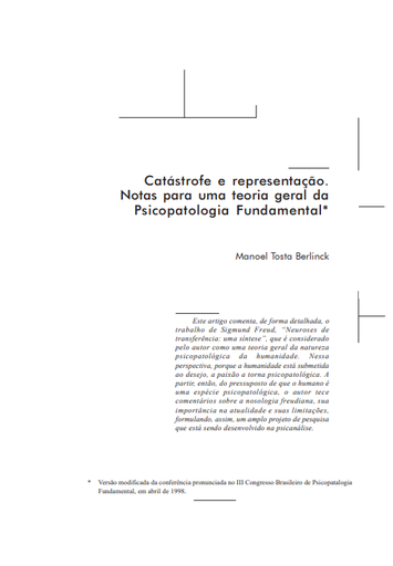 Catástrofe e representação. Notas para uma teoria geral da Psicopatologia Fundamental