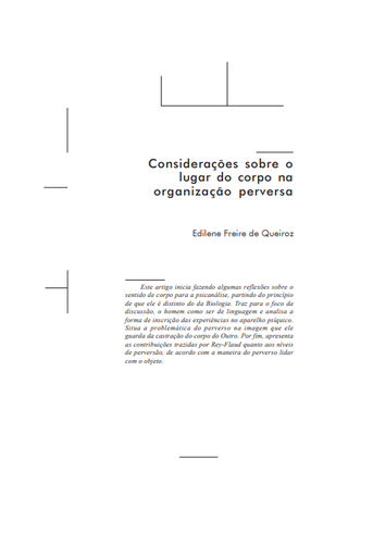 Considerações sobre o lugar do corpo na organização perversa