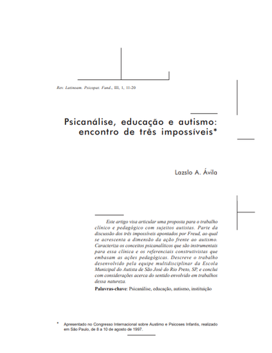 Psicanálise, educação e autismo: encontro de três impossíveis