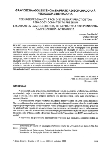 Gravidez na adolescência: da prática disciplinadora à pedagogia libertadora