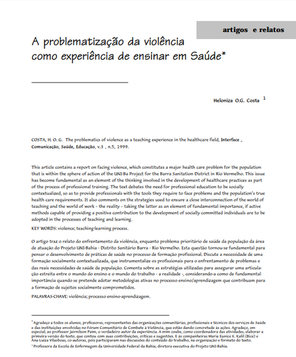 A problematização da violência como experiência de ensinar em Saúde