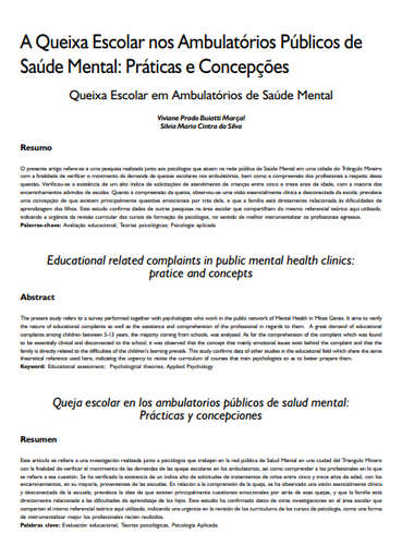 A queixa escolar nos ambulatórios públicos de saúde mental: práticas e concepções