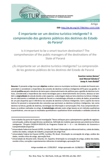 Is it important to be a smart tourism destination? Public managers’ understanding of destinations in the state of Paraná