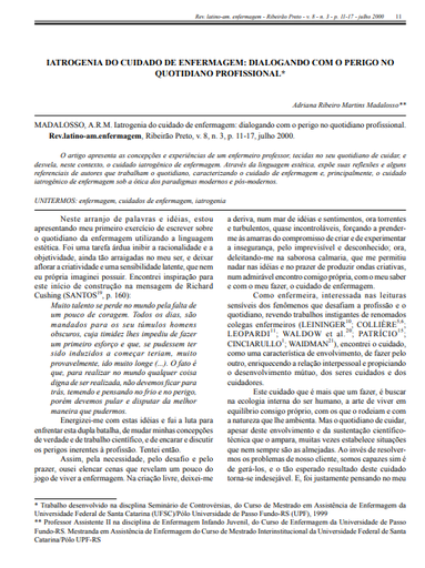 Iatrogenia do cuidado de enfermagem: dialogando com o perigo no quotidiano profissional