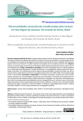 Sociocultural micro-realities transformed by tourism in São Miguel do Gostoso, Rio Grande do Norte, Brazil