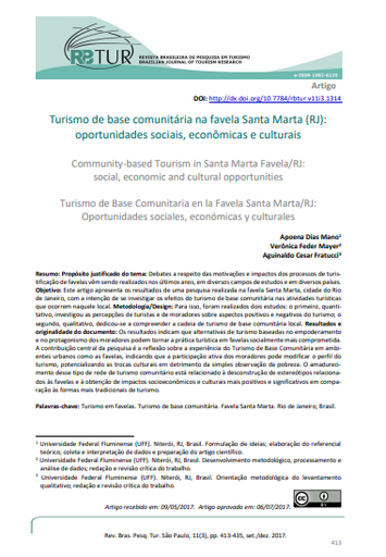 Community-based Tourism in Santa Marta Favela /RJ: social, economic and cultural opportunities