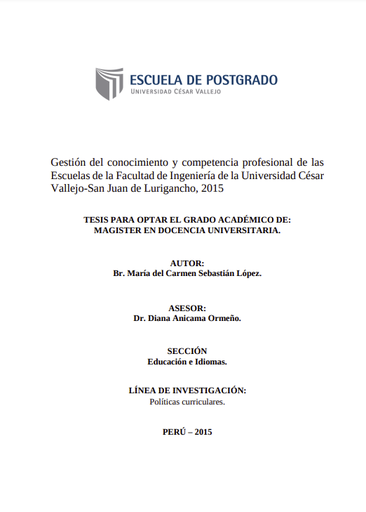 Gestión del conocimiento y competencia profesional de las escuelas de la Facultad de Ingeniería