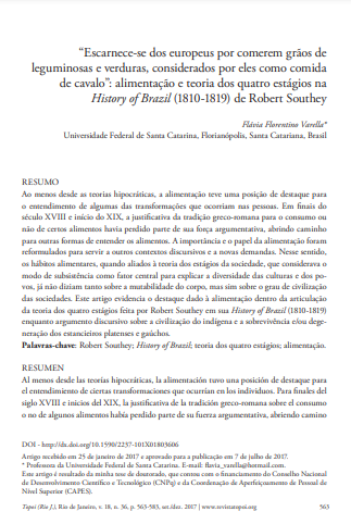 “Escarnece-se dos europeus por comerem grãos de leguminosas e verduras, considerados por eles como comida de cavalo”: alimentação e teoria dos quatro estágios na History of Brazil (1810-1819) de Robert Southey