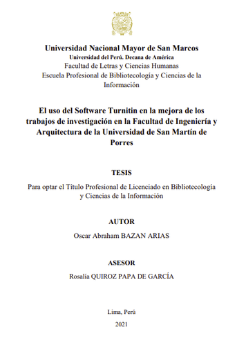 El uso del Software Turnitin en la mejora de los trabajos de investigación en la Facultad de Ingeniería y Arquitectura de la USMP