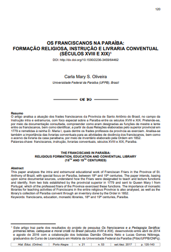 OS FRANCISCANOS NA PARAÍBA: FORMAÇÃO RELIGIOSA, INSTRUÇÃO E LIVRARIA CONVENTUAL (SÉCULOS XVIII E XIX)