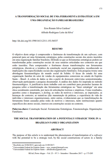 A TRANSFORMAÇÃO SOCIAL DE UMA FERRAMENTA ESTRATÉGICA EM UMA ORGANIZAÇÃO FAMILIAR BRASILEIRA