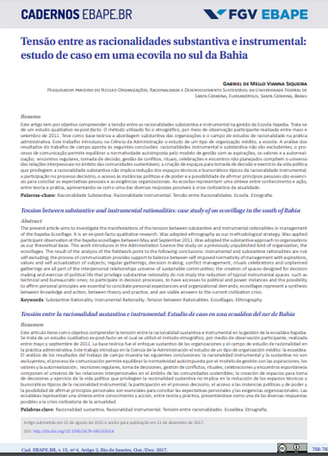 Tensão entre as racionalidades substantiva e instrumental: estudo de caso em uma ecovila no sul da Bahia