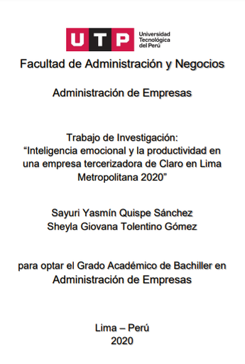 Inteligencia emocional y la productividad en una empresa tercerizadora de Claro en Lima Metropolitana 2020