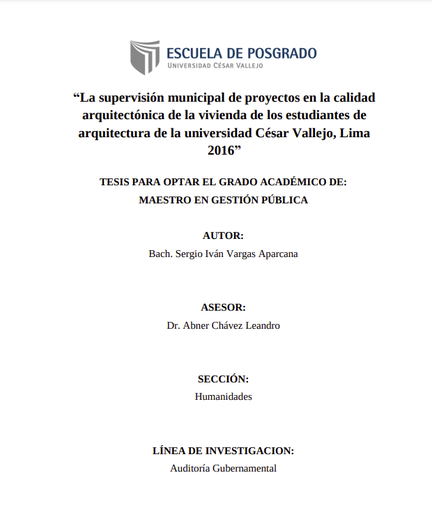 La supervisión municipal de proyectos en la calidad arquitectónica de la vivienda de los estudiantes de arquitectura