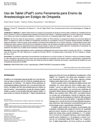 Uso de tablet (iPad®) como ferramenta para ensino da anestesiologia em estágio de ortopedia