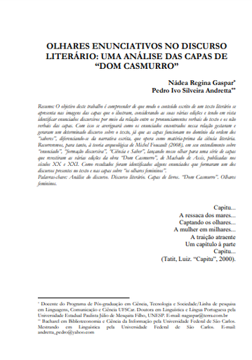 Olhares enunciativos no discurso literário: uma análise das capas de &quot;Dom Casmurro&quot;