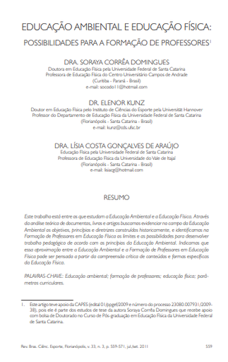 Educação ambiental e educação física: possibilidades para a formação de professores