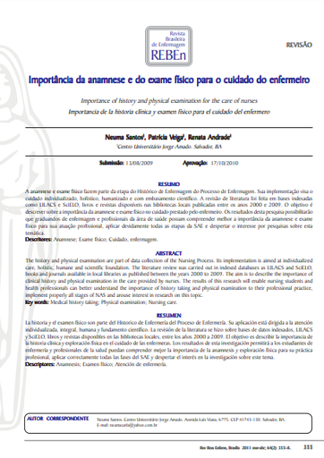 Importância da anamnese e do exame físico para o cuidado do enfermeiro