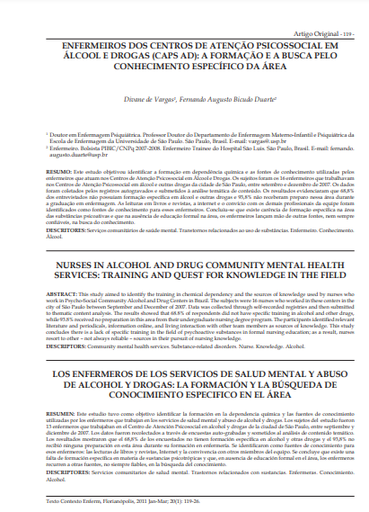 Enfermeiros dos centros de atenção psicossocial em álcool e drogas (caps ad): a formação e a busca pelo conhecimento específico da área