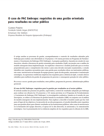 O caso do PAC Embrapa: requisitos de uma gestão orientada para resultados no setor público