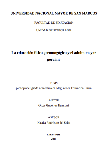 La Educación física gerontogógica y el adulto mayor peruano