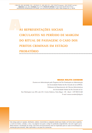 As representações sociais circulantes no período de margem do ritual de passagem: o caso dos peritos criminais em estágio probatório