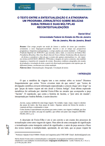 O texto entre a entextualização e a etnografia: um programa jornalístico sobre belezas subalternas e suas múltiplas recontextualizações