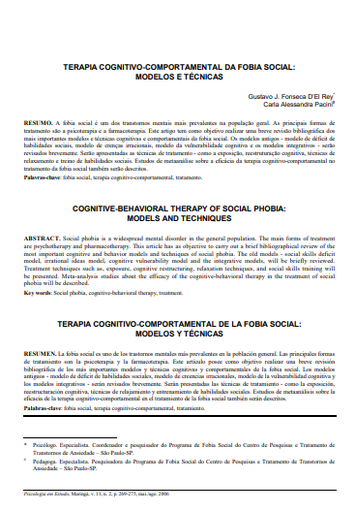 Terapia cognitivo-comportamental da fobia social: modelos e técnicas