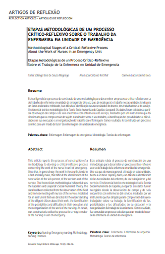 Etapas metodológicas de um processo crítico-reflexivo sobre o trabalho da enfermeira em unidade de emergência