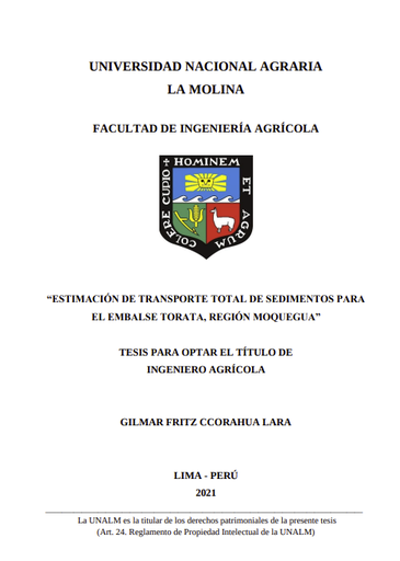 Estimación de transporte total de sedimentos para el embalse Torata, Región Moquegua