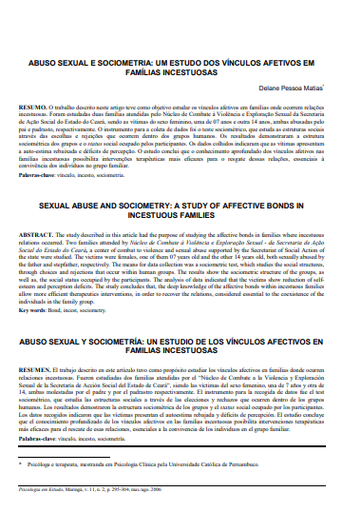 Abuso sexual e sociometria: um estudo dos vínculos afetivos em famílias incestuosas