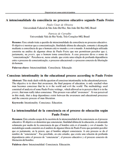 A intencionalidade da consciência no processo educativo segundo Paulo Freire