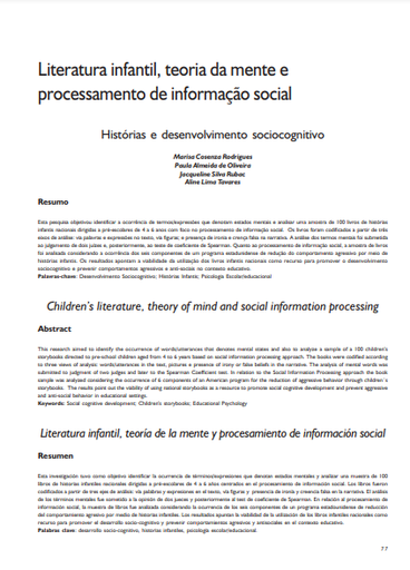 Literatura infantil, teoria da mente e processamento de informação social