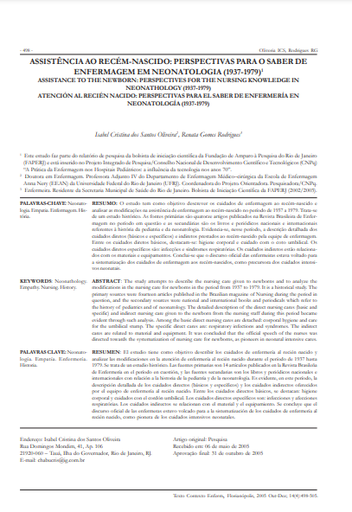 Assistência ao recém-nascido: perspectivas para o saber de enfermagem em neonatologia (1937-1979)