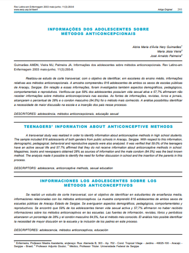 Informações dos adolescentes sobre métodos anticoncepcionais