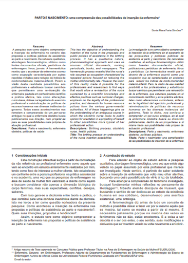 Parto e mascimento: uma compreensão das possibilidades de inserção da enfermeira