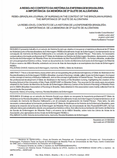 A REBEn no contexto da história da enfermagem brasileira: a importância da memória de Dª Glete de Alcântara