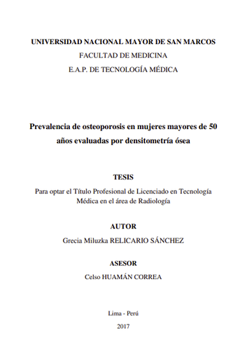 Prevalencia de osteoporosis en mujeres mayores de 50 años evaluadas por densitometría ósea