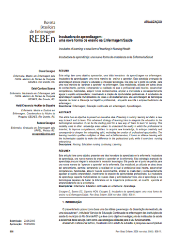 Incubadora de aprendizagem: uma nova forma de ensino na Enfermagem/Saúde