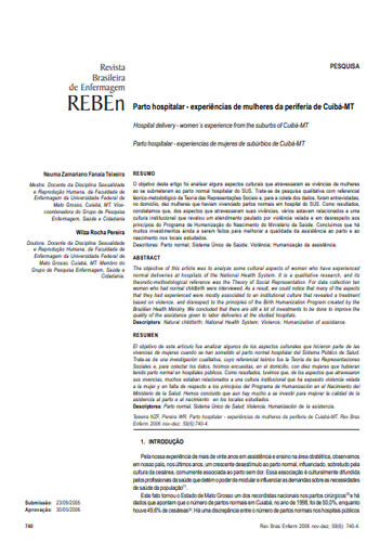 Parto hospitalar: experiências de mulheres da periferia de Cuibá-MT